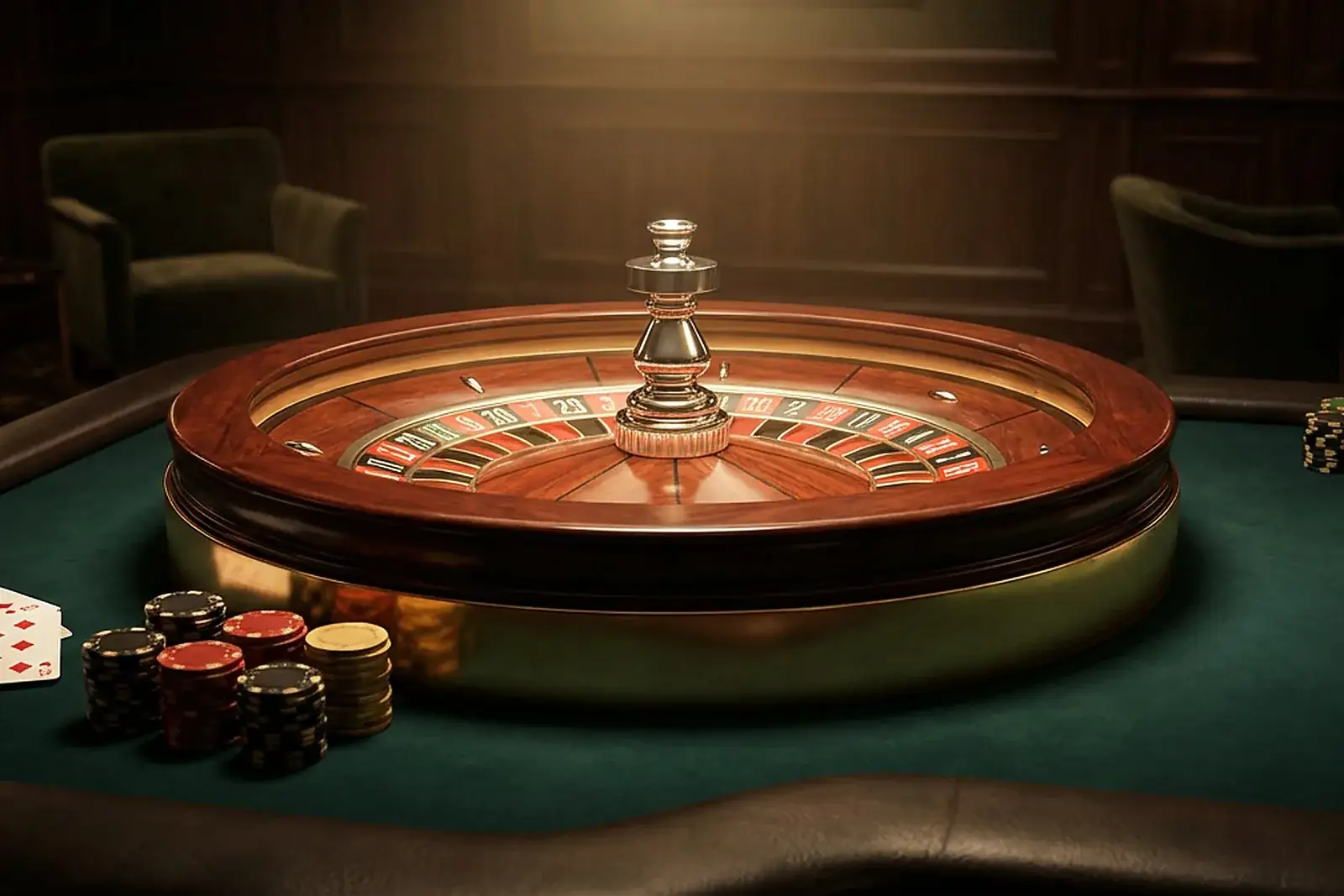 Premium roulette wheel and casino equipment presentation